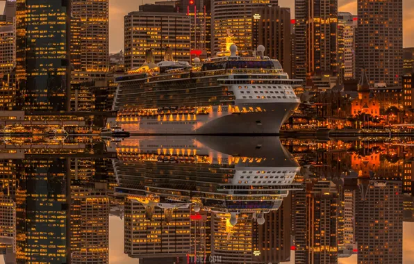 Picture the city, reflection, ship, the evening, cruise liner, Of Sidney, home. lights