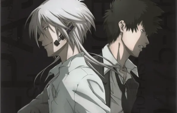 Anger, tie, two, grin, opponents, white shirt, psycho-pass, psycho-passport