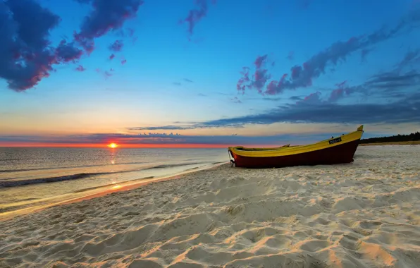 Beach, Sunset, Sands, Boat