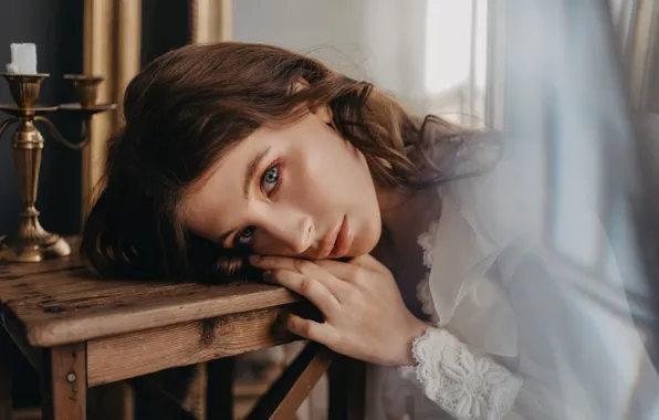Look, girl, face, mood, candle holder, stool, by Albina Ponomareva, Alina Kasatkina