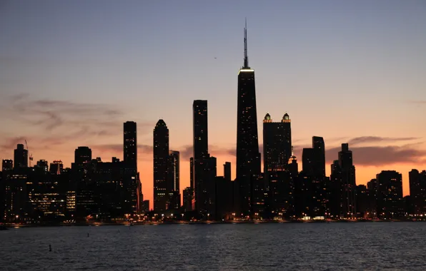 Picture lights, building, skyscrapers, the evening, America, Chicago, Chicago, USA