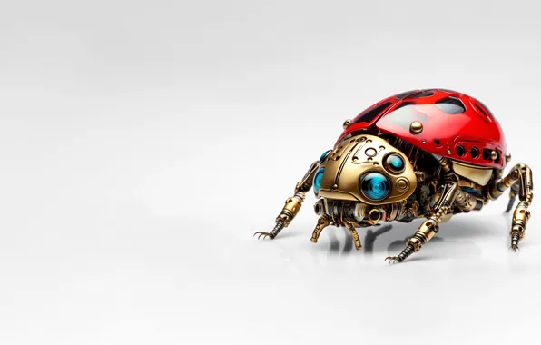 Ladybug, robot, beetle, technology, white background, insect, AI art, neural network