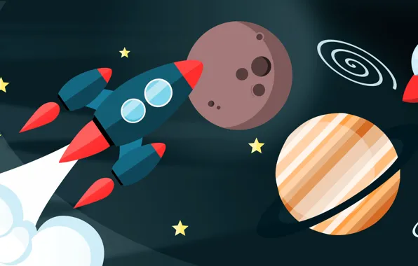 Space, flight, planet, vector, rocket