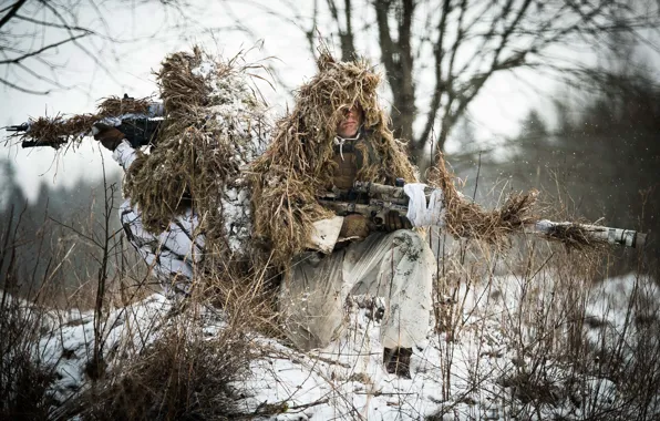 Winter, disguise, rifle, sniper