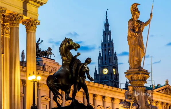 Picture tower, Austria, town hall, Parliament, Vienna, the statue of the goddess Pallas Athena