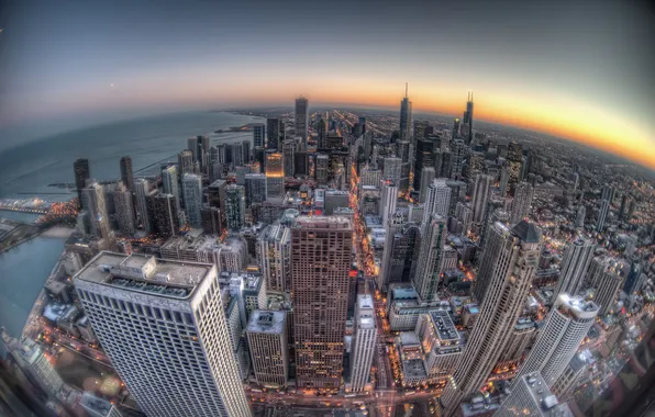 Sunset, building, Chicago, Chicago, skyscrapers