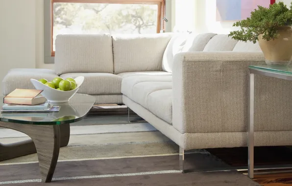 Picture design, room, sofa, apples, interior