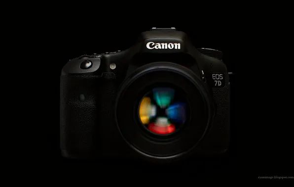 Picture the camera, black background, Canon, EF 100mm F2.8L macro Hybrid IS, EOS 7D