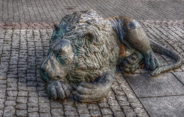 City, lion, street, statua, monument