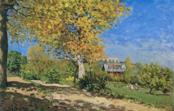 Summer, the sky, clouds, landscape, tree, picture, garden, Alfred Sisley