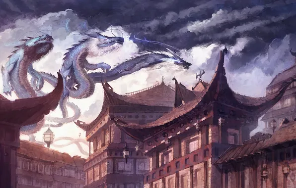 Roof, flight, snake, art, lights