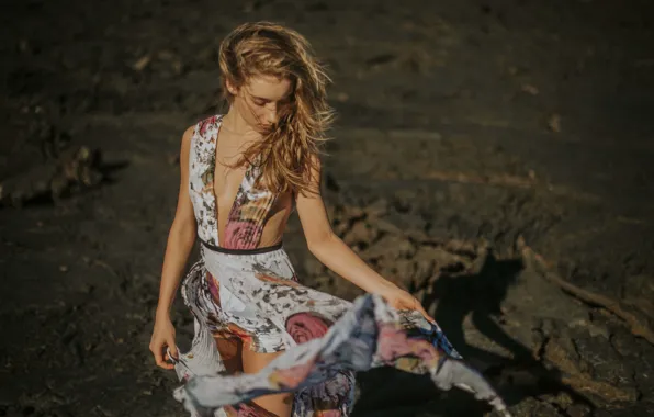 Picture girl, the wind, hair, dress