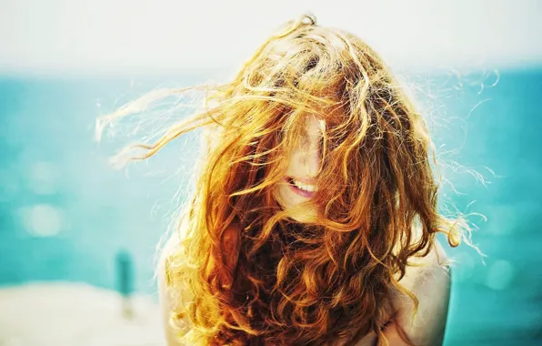 Girl, Smile, Blue, Red