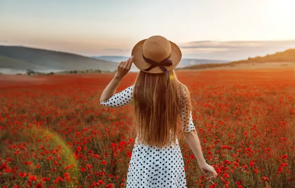 Summer, the sky, girl, clouds, light, flowers, mountains, mood