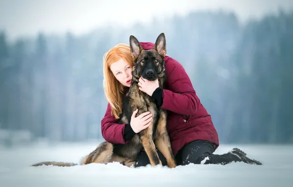 Wallpaper dog, mood, girl