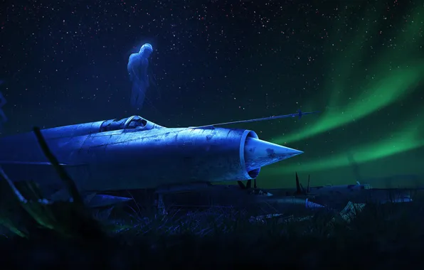 The sky, Night, The plane, Fighter, Art, MiG, MiG, Ghost
