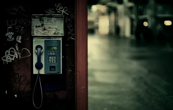 The city, lights, booth, phone