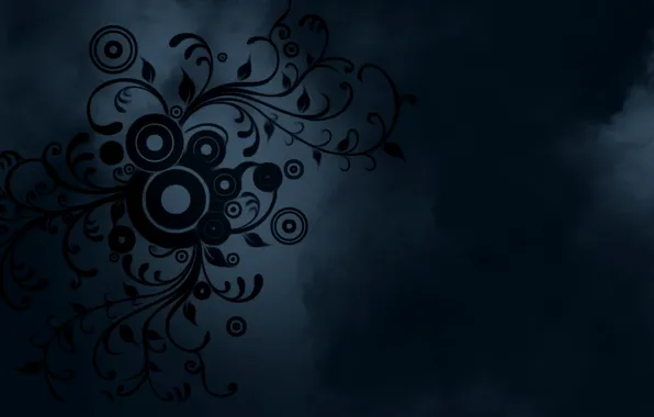 Circles, flowers, blue, patterns, smoke, minimalism