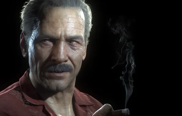 Mustache, background, cigar, male, black background, Uncharted 4: A Thief's End