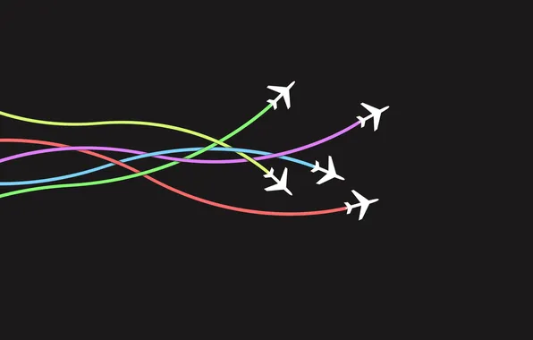 Picture choice, different ways, white airplanes, colored lines