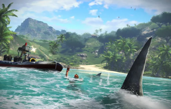 Sea, mountains, blood, knife, shooter, Far cry 3
