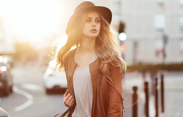 Girl, Model, long hair, hat, photo, bokeh, face, blonde