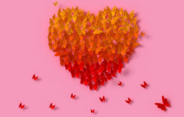 Butterfly, rendering, heart, colorful, love, heart, composition, rendering