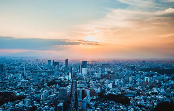 The sky, the sun, clouds, home, panorama, Tokyo, Japan