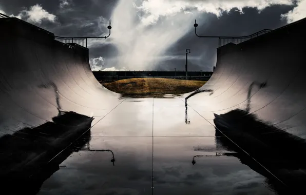 Wet, sky, water, clouds, Australia, Sport, skate ramp, West Beach