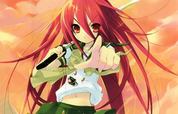 Katana, pendant, gesture, shakugan no shana, shana, art, red hair, noizi Ito