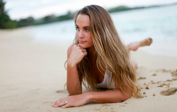 Sand, beach, girl, face, hair