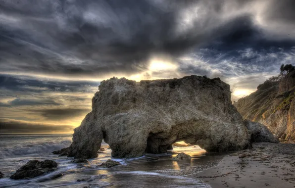 Sea, landscape, sunset, rocks