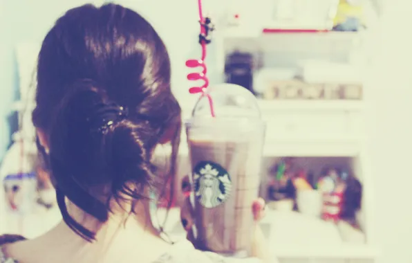 Girl, background, Wallpaper, mood, brunette, mug. drink