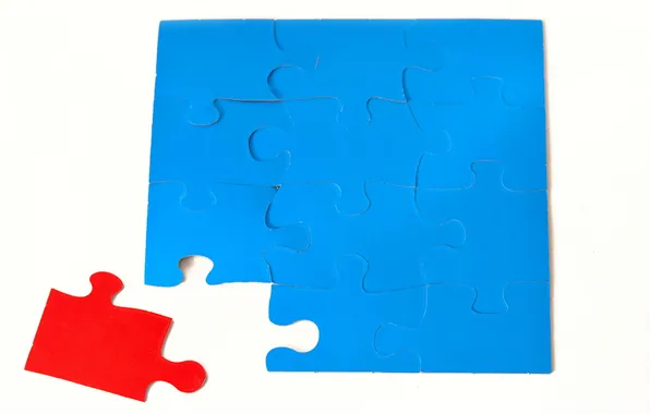 Picture red, blue, puzzle, pieces, doubt