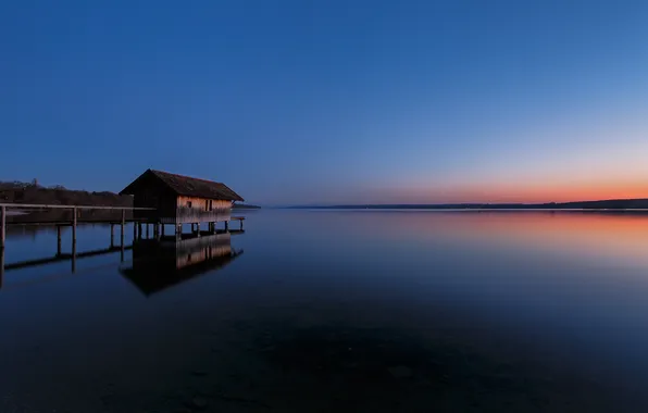 Lake, the evening, glow, boathouse
