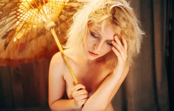 Girl, Chest, Look, Umbrella, Sweetheart