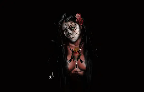 Girl, Style, Face, Eyes, Background, Calavera, Digital Art, Day of the Dead