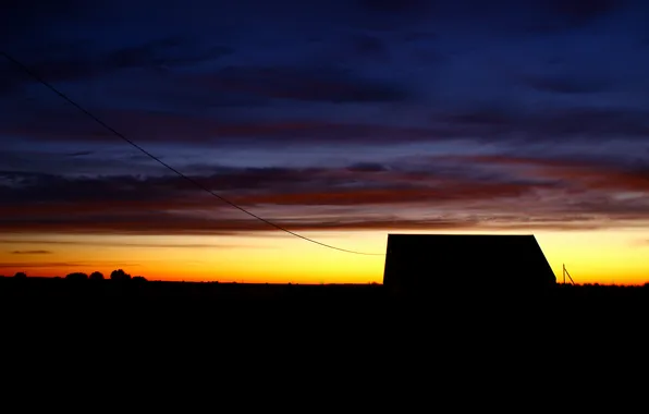 The sky, landscape, nature, dawn, House, silhouette