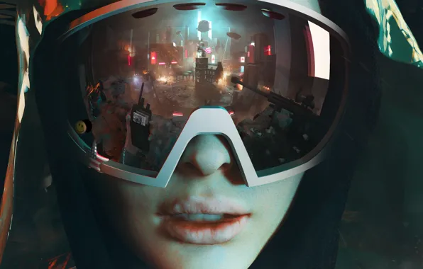 Girl, the city, reflection, glasses, machine, hood, revolution, Homefront: The Revolution