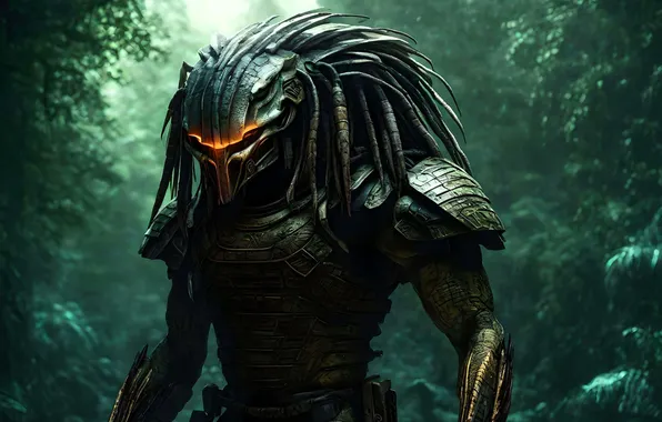 Forest, monster, mask, jungle, Predator, armor, AI art