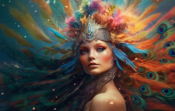 Look, girl, decoration, face, style, fantasy, bird, portrait