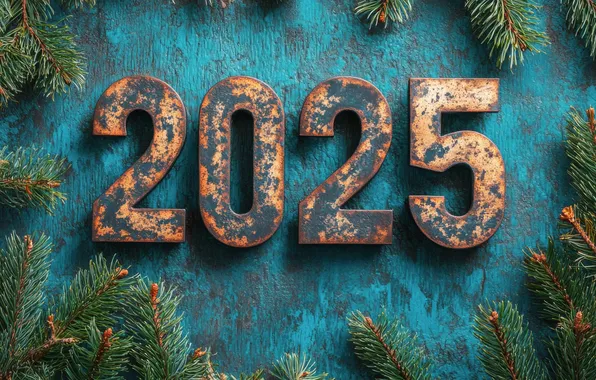 Paint, rust, figures, spot, New year, needles, blue background, date