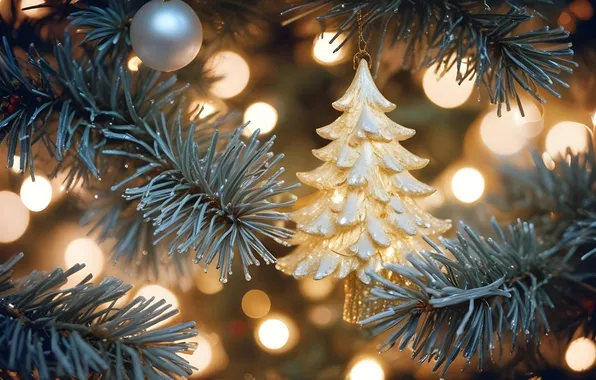 Balls, branches, lights, Christmas, New year, herringbone, needles, garland