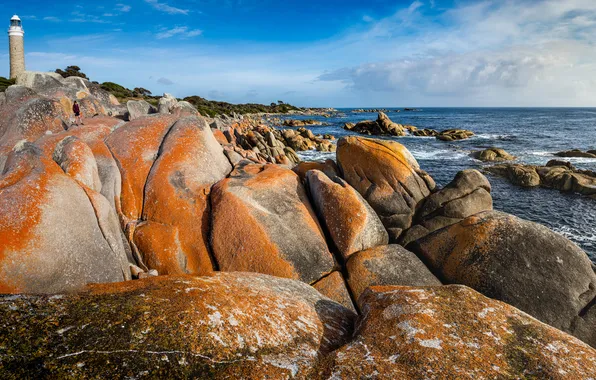 Sea, stones, coast, lighthouse