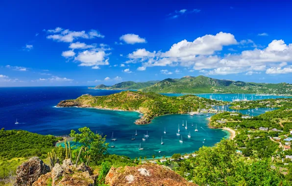 Picture sea, island, yacht, Caribbean, Antigua and Barbuda