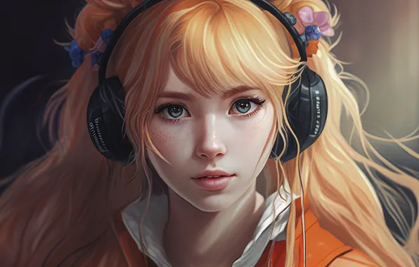 Look, girl, light, face, music, rendering, figure, graphics