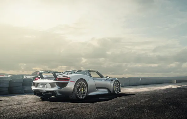 Picture Porsche, Spyder, 918, View, Silver, Wheels, Spoiler, Rear