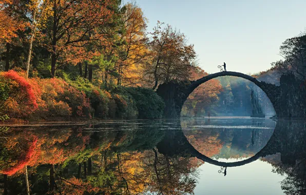 Autumn, bridge, Germany, Bridge, Germany, autumn, eastern, Rakotz