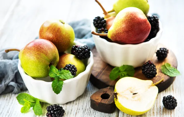 Table, bowl, pear, BlackBerry, ripe, Olena Rudo