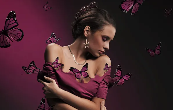 Butterfly, woman, girl, beautiful, face, person, butterflies